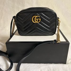 Gucci Calfskin Matelasse Mini GG Marmont Chain Shoulder Bag Black
